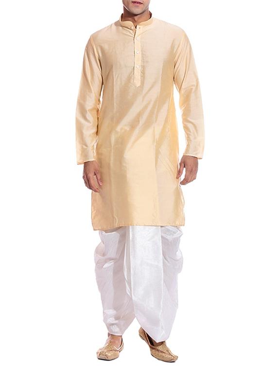 gold pure silk kurta dhoti set - 11911048 - Zoom Image - 1