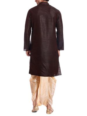 brown pure silk kurta dhoti set - 11911051 - Standard Image - 3