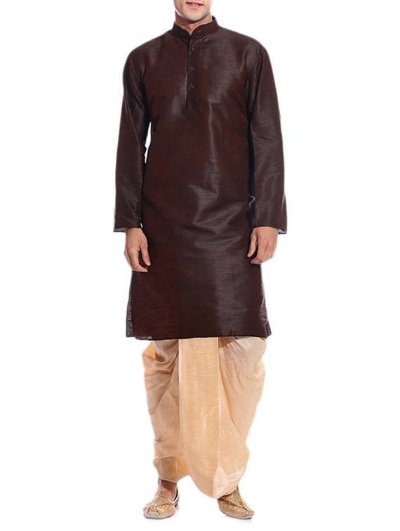 brown pure silk kurta dhoti set - 11911051 - Zoom Image - 1