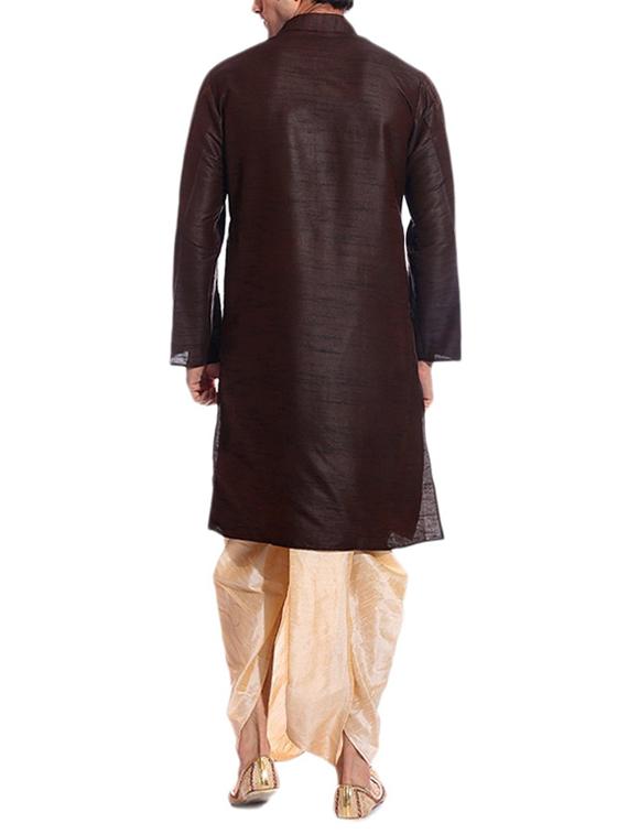 brown pure silk kurta dhoti set - 11911051 - Zoom Image - 3
