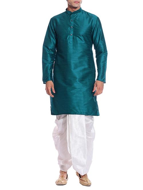 green pure silk kurta dhoti set - 11911052 - Standard Image - 1