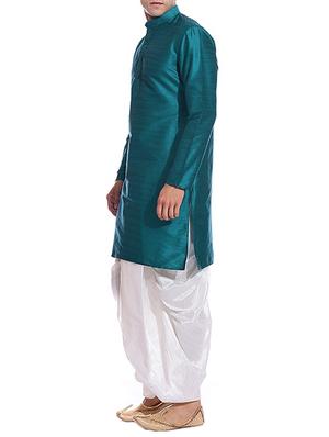 green pure silk kurta dhoti set - 11911052 - Standard Image - 2