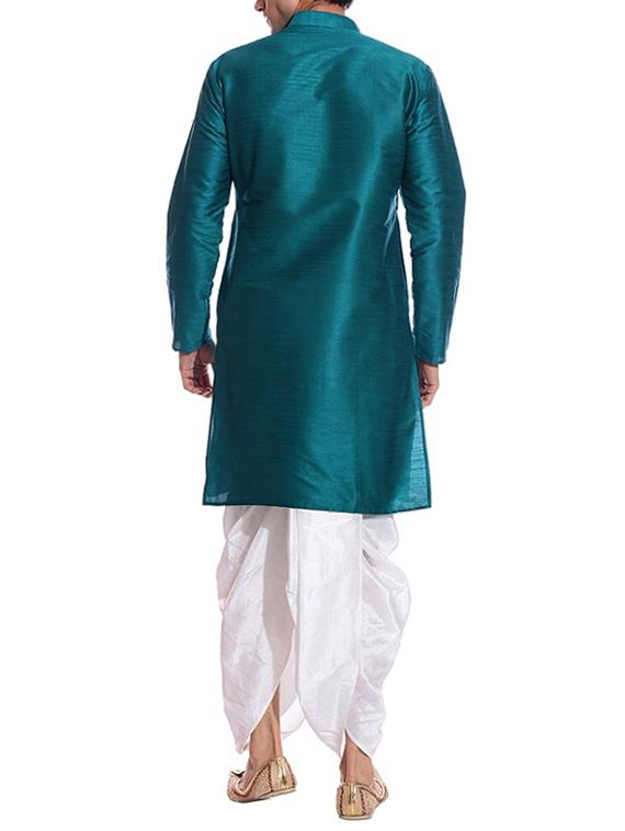 green pure silk kurta dhoti set - 11911052 - Zoom Image - 3