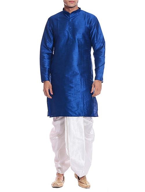 royal blue pure silk kurta dhoti set - 11911053 - Standard Image - 1