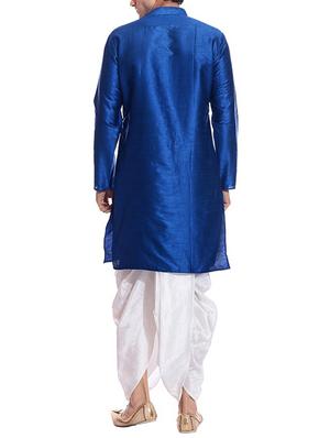 royal blue pure silk kurta dhoti set - 11911053 - Standard Image - 3