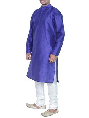royal blue pure silk kurta pyjama set - 11911066 - Standard Image - 2
