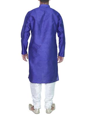 royal blue pure silk kurta pyjama set - 11911066 - Standard Image - 3