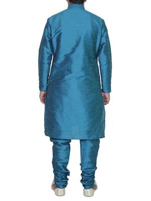 solid blue pure silk kurta pyjama - 11911069 - Standard Image - 3