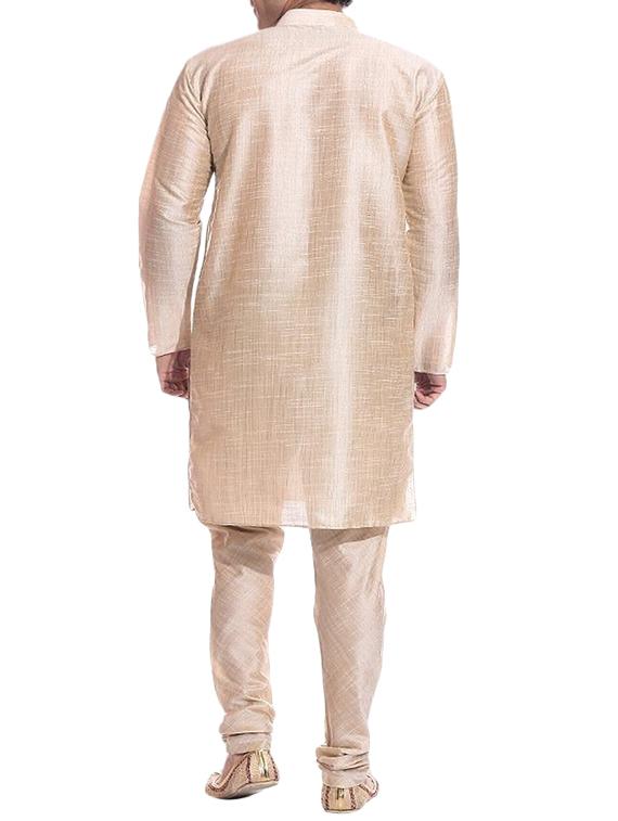 solid beige pure silk kurta pyjama set - 11911073 - Zoom Image - 3