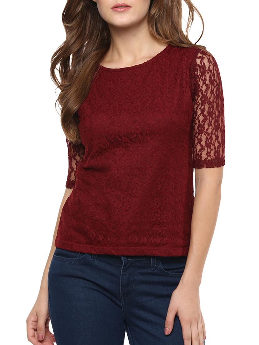solid maroon cotton regular top - 11913550 - Zoom Image - 1