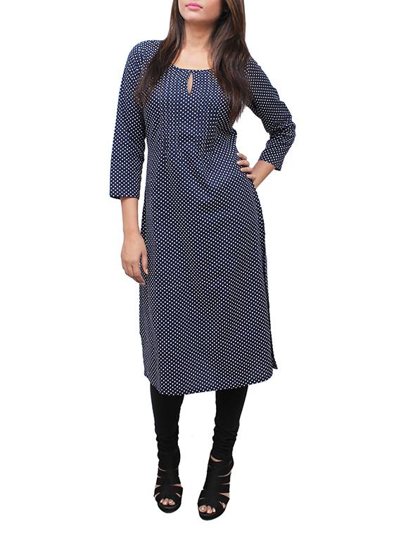 blue cotton aline kurti - 11915977 - Zoom Image - 1