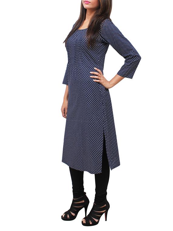 blue cotton aline kurti - 11915977 - Zoom Image - 2
