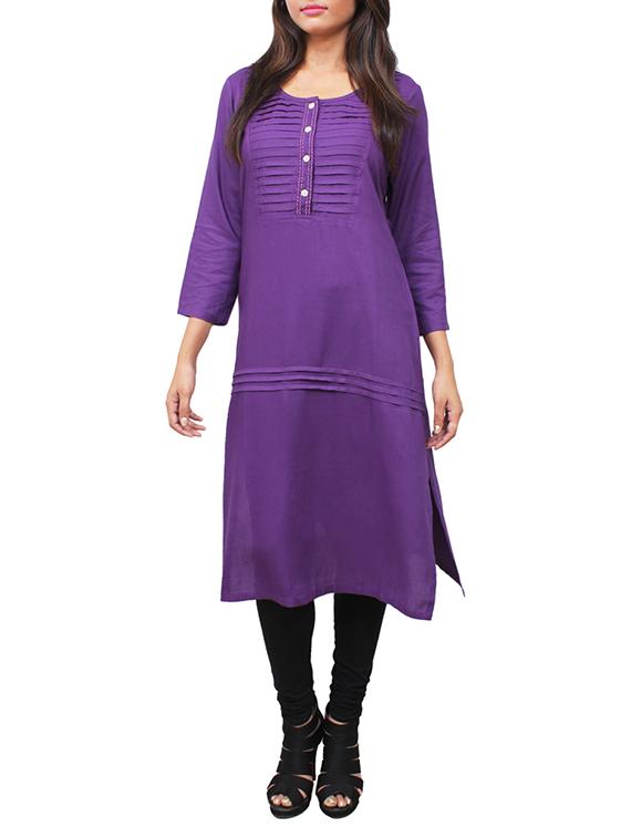 purple plain cotton kurta - 11915989 - Zoom Image - 1