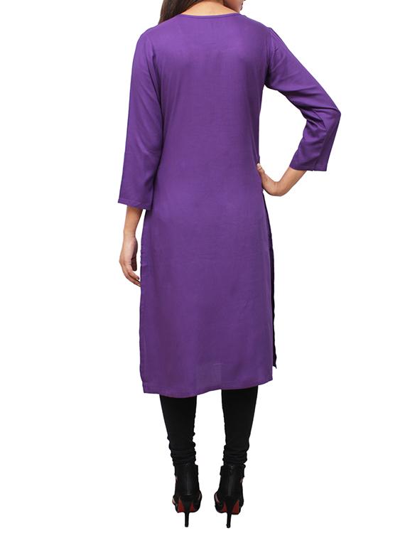 purple plain cotton kurta - 11915989 - Zoom Image - 3