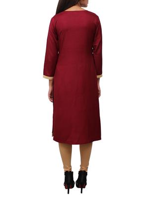 maroon viscose straight kurta - 11915993 - Standard Image - 3
