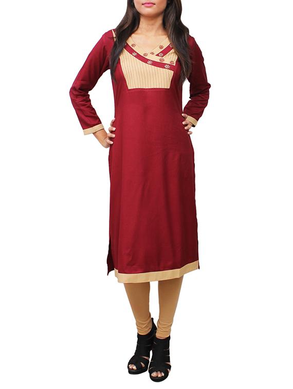 maroon viscose straight kurta - 11915993 - Zoom Image - 1