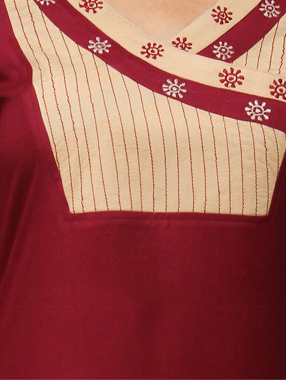 maroon viscose straight kurta - 11915993 - Zoom Image - 4