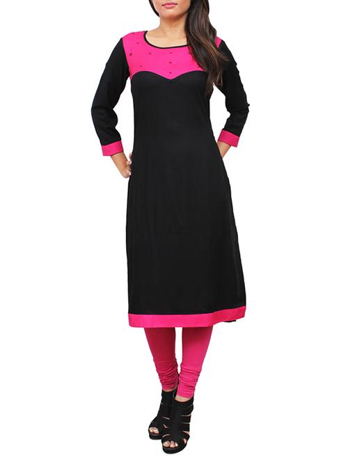 black viscose straight kurta - 11915994 - Standard Image - 1
