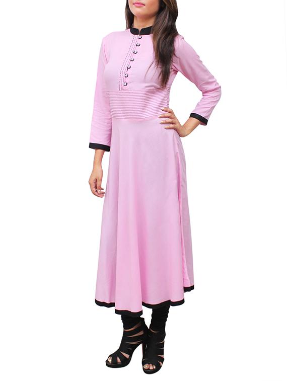 pink rayon flared kurta - 11916001 - Zoom Image - 2