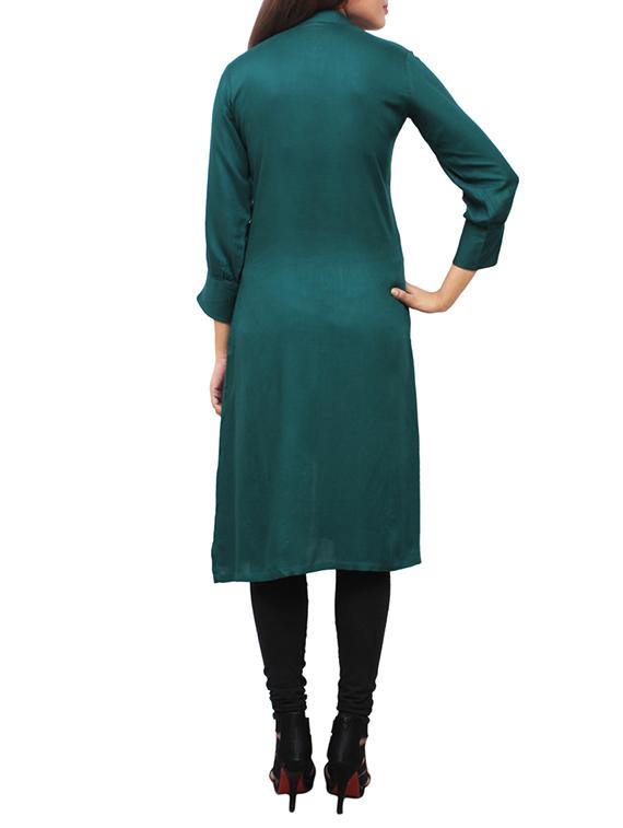 green viscose high slit kurta - 11916009 - Zoom Image - 3