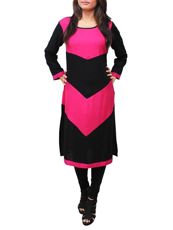 pink rayon straight kurta - 11916011 - Zoom Image - 1