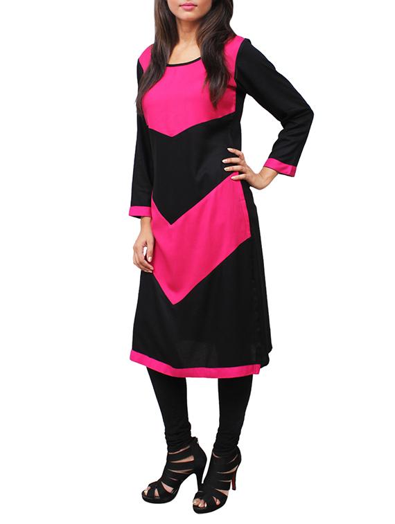 pink rayon straight kurta - 11916011 - Zoom Image - 2