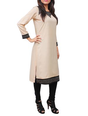 beige and black plain rayon straight kurta - 11916013 - Standard Image - 2
