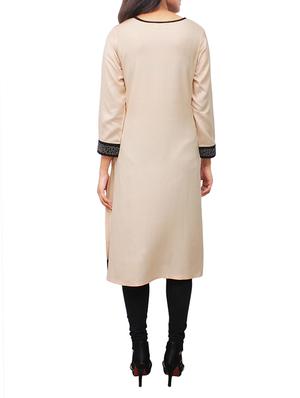 beige and black plain rayon straight kurta - 11916013 - Standard Image - 3