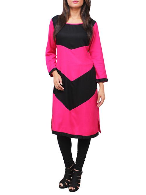 pink rayon straight kurta - 11916017 - Standard Image - 1