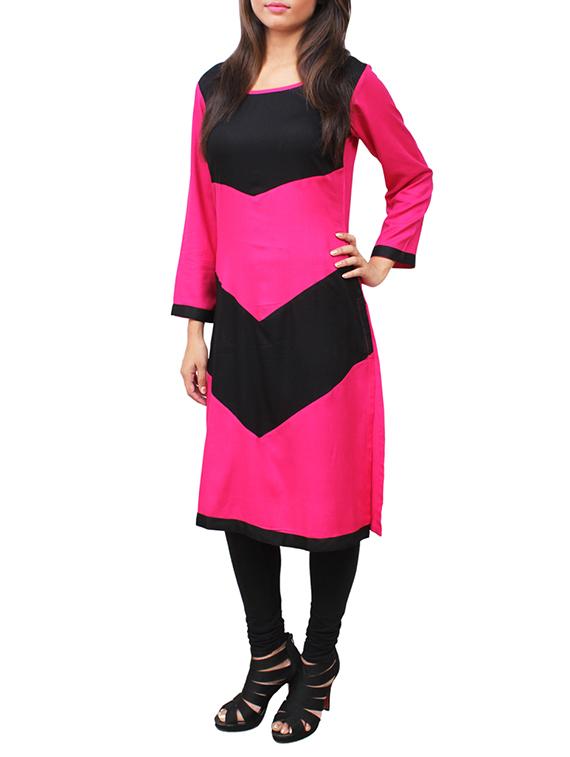 pink rayon straight kurta - 11916017 - Zoom Image - 2