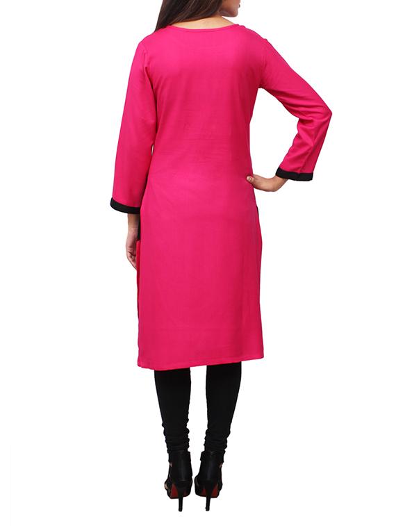 pink rayon straight kurta - 11916017 - Zoom Image - 3