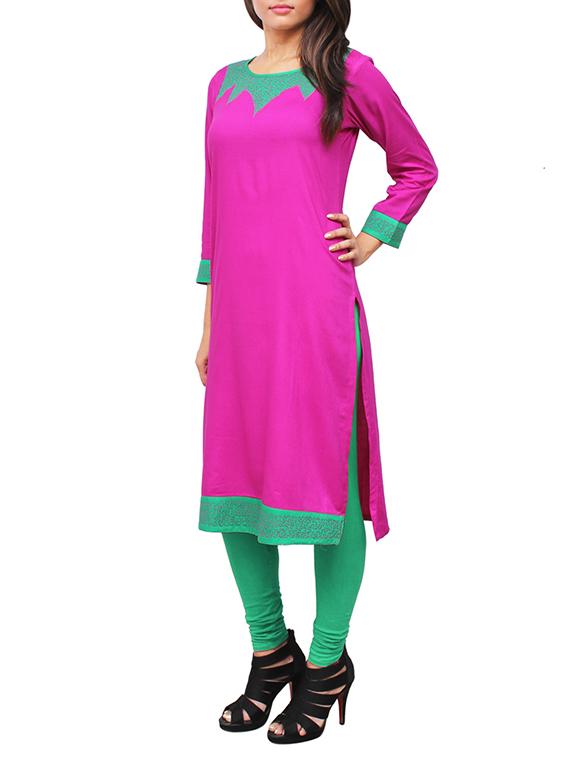 magenta rayon straight kurta - 11916022 - Zoom Image - 2
