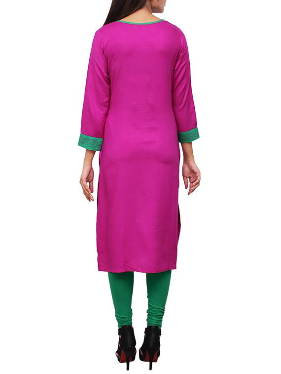 magenta rayon straight kurta - 11916022 - Zoom Image - 3