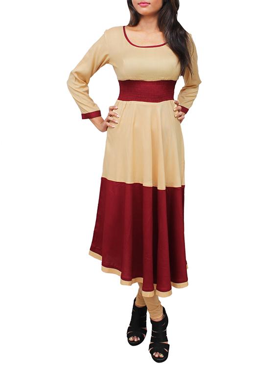 beige and maroon rayon anarkali - 11916024 - Zoom Image - 1