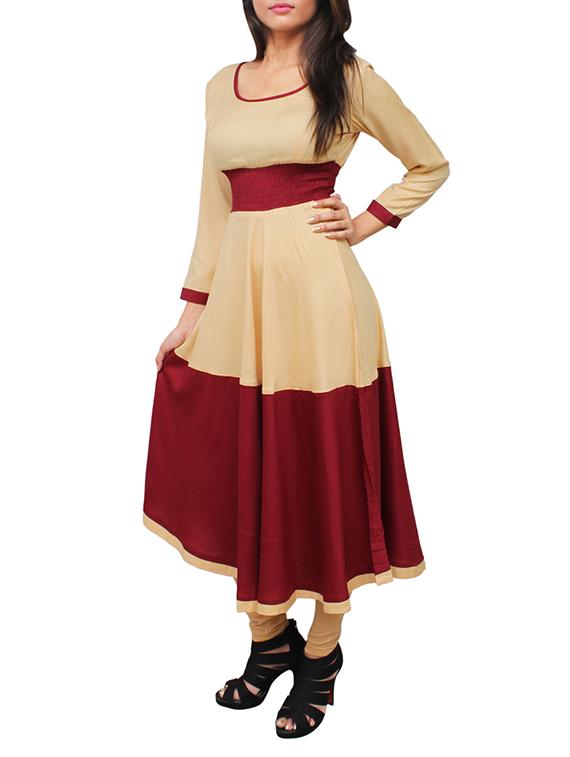 beige and maroon rayon anarkali - 11916024 - Zoom Image - 2
