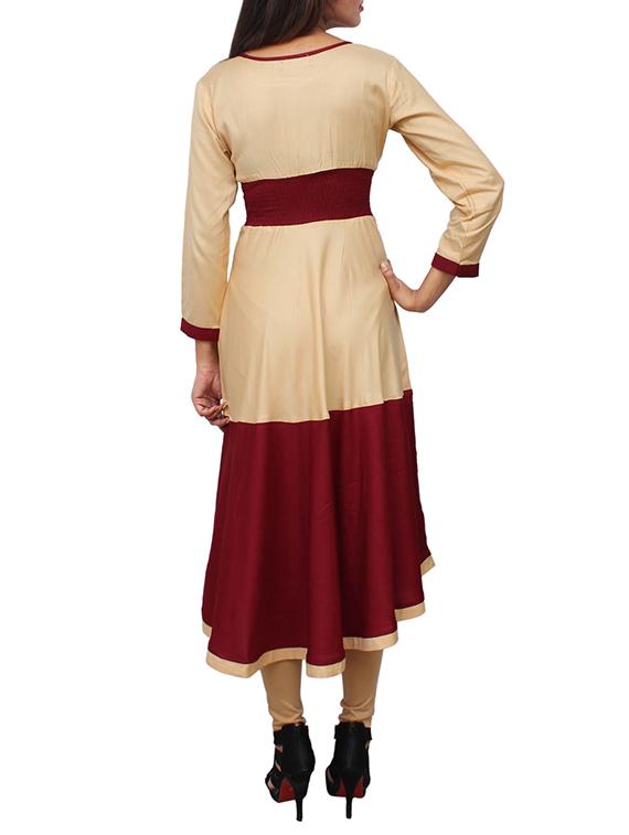 beige and maroon rayon anarkali - 11916024 - Zoom Image - 3