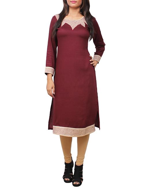 wine plain rayon straight kurta - 11916027 - Standard Image - 1
