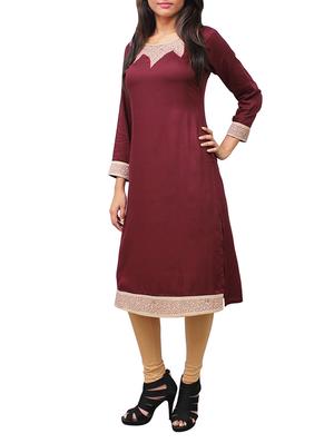 wine plain rayon straight kurta - 11916027 - Standard Image - 2