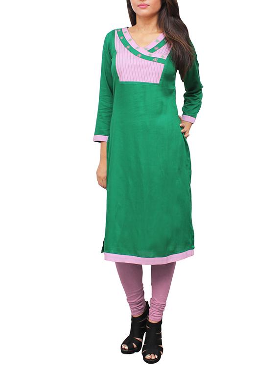 green viscose straight kurta - 11916028 - Zoom Image - 1