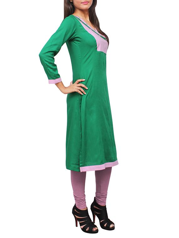green viscose straight kurta - 11916028 - Zoom Image - 2
