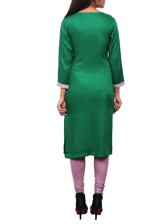 green viscose straight kurta - 11916028 - Zoom Image - 3
