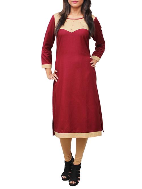 maroon viscose straight kurta - 11916032 - Standard Image - 1