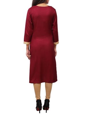 maroon viscose straight kurta - 11916032 - Standard Image - 3