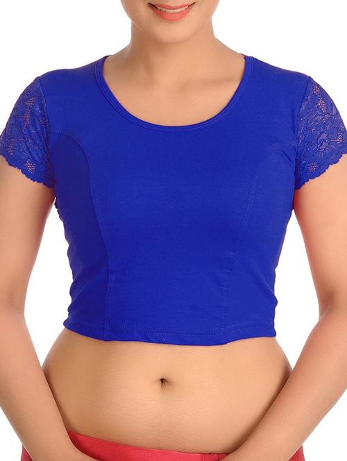 blue cotton lycra solid stitched blouse - 11919020 - Standard Image - 1