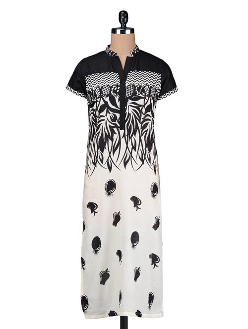 White printed cotton mandarin collar kurta - 1192218 - Very Small Image - 1
