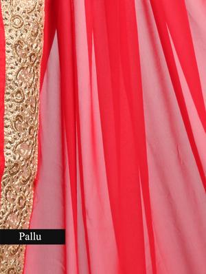 red faux georgette saree with embroidered border - 1192799 - Standard Image - 3