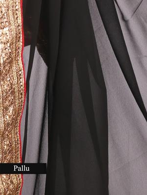 black faux georgette saree with gold border - 1192811 - Standard Image - 3