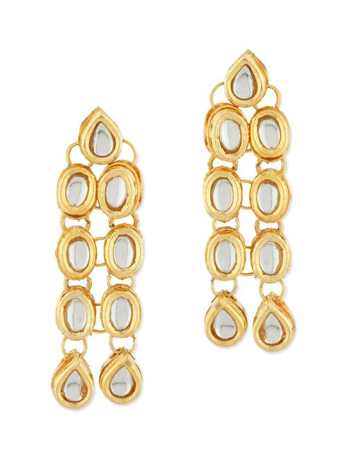 kundan stonework gold dangler earrings - 1193728 - Standard Image - 1