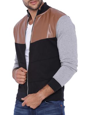 black color block cut & sew casual jacket - 11940776 - Standard Image - 2