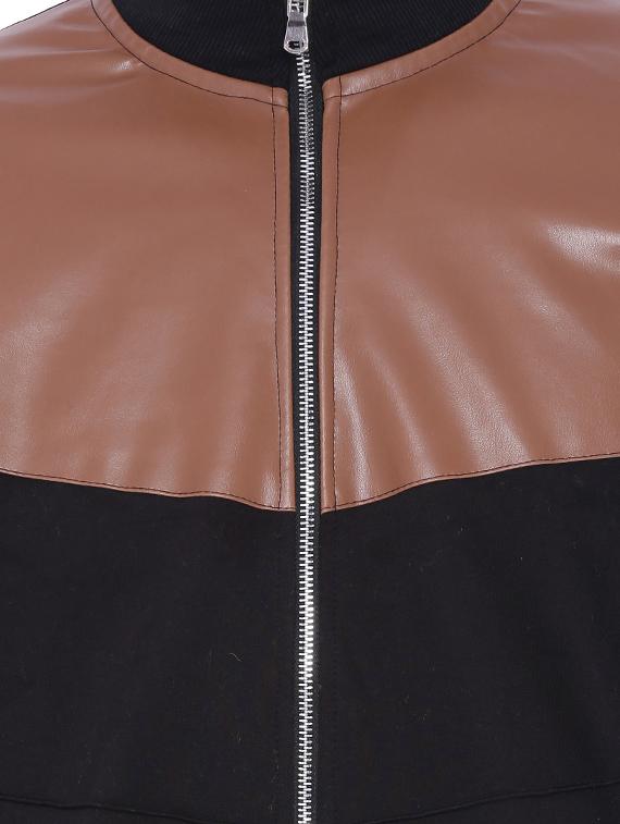 black color block cut & sew casual jacket - 11940776 - Zoom Image - 4